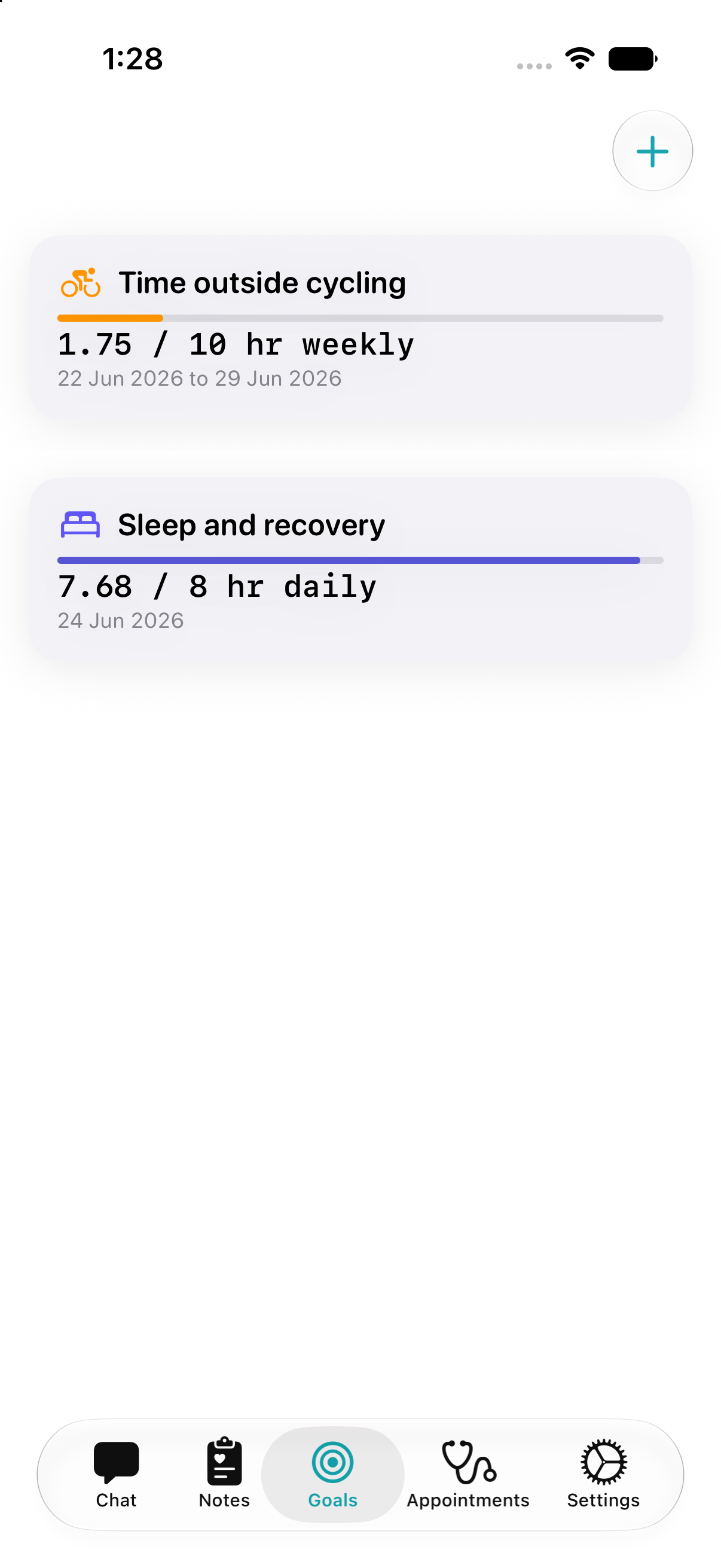 Health Kitty on iOS — goals