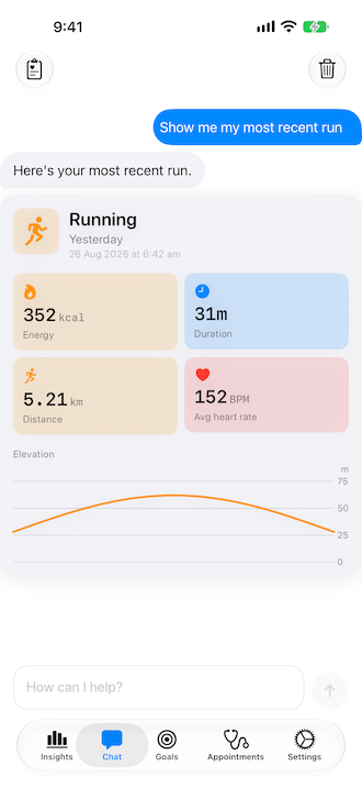 Health Kitty on iOS — chat workout