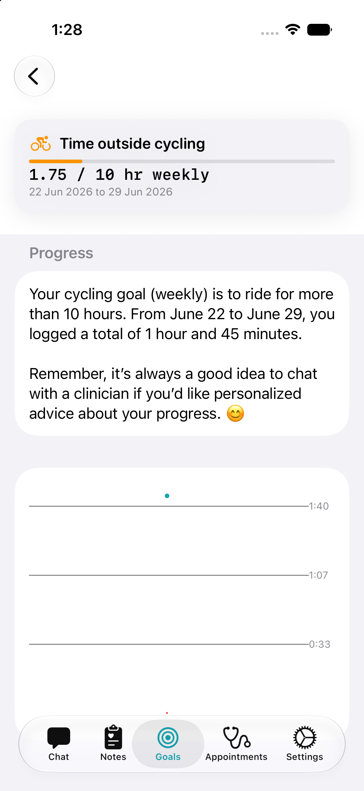 Health Kitty on iOS — goal details